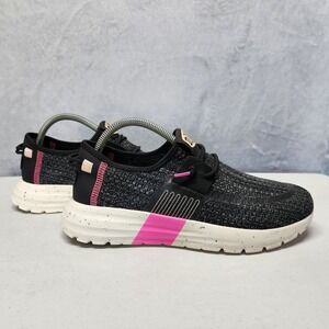 Hey Dude Shoes Womens Size 9 Sirocco Sport Stripe Slip On Sneaker Black Pink